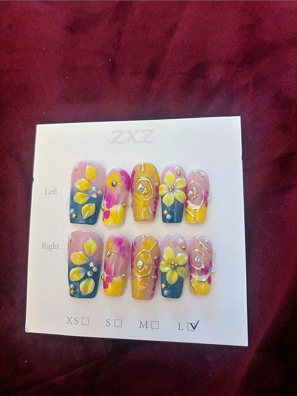 Yellow & Pink Floral Press-On Nails